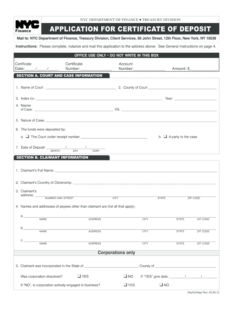 Get and Sign Certificate of Deposit Forms 2012