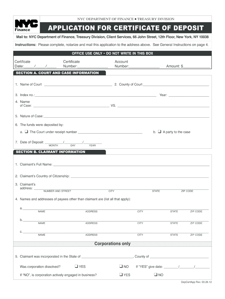  Certificate of Deposit Forms 2012