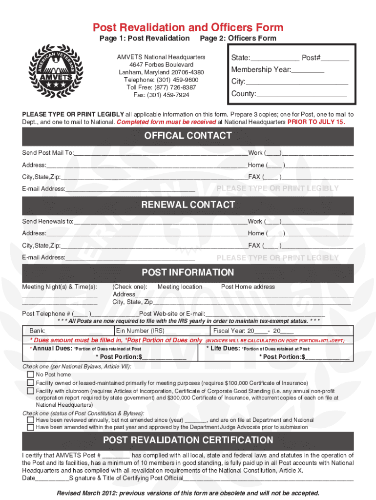  Amvets Post Revalidation Form 2012