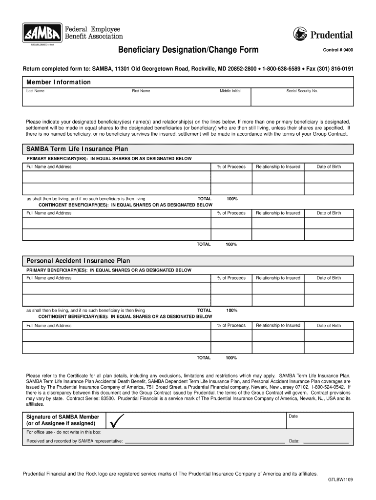 Blank Beneficiary Designation Form