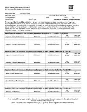 Cigna Beneficiary Form