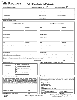 Roth IRA Application to Participate Regions Bank  Form
