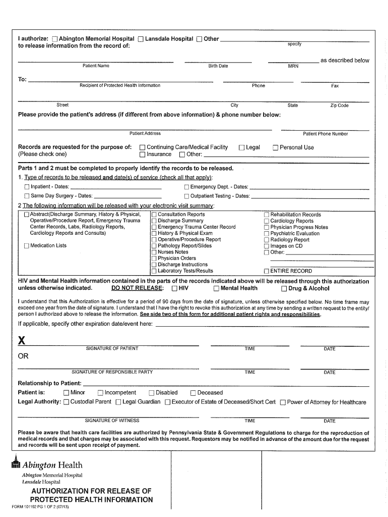 Get and Sign Abington Memorial Hospital Disclosure Form 2013-2022