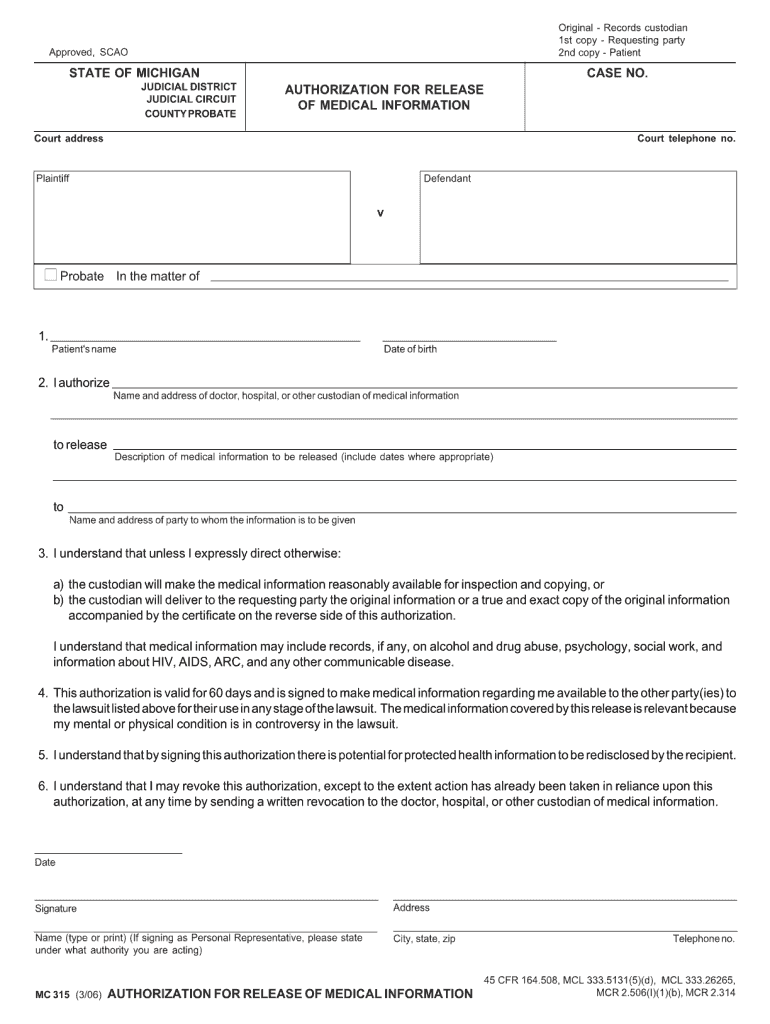  Mc 315 Authorization  Form 2006