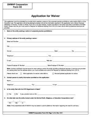  Who Needs to Completes a Swmhp Corporation Form Ce Waiver 2012