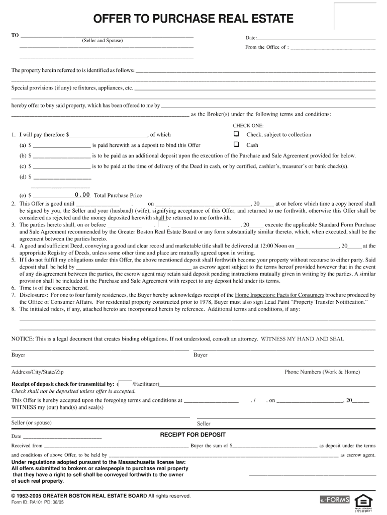  Massachusetts Real Estate Offer Form 2005-2024