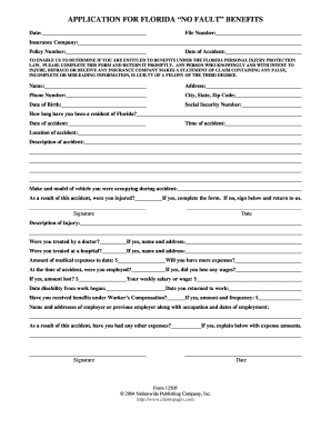 Application for Florida No Fault Benefits  Form