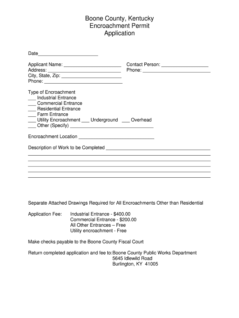 Encroachment Permit  Boonecountyky  Form