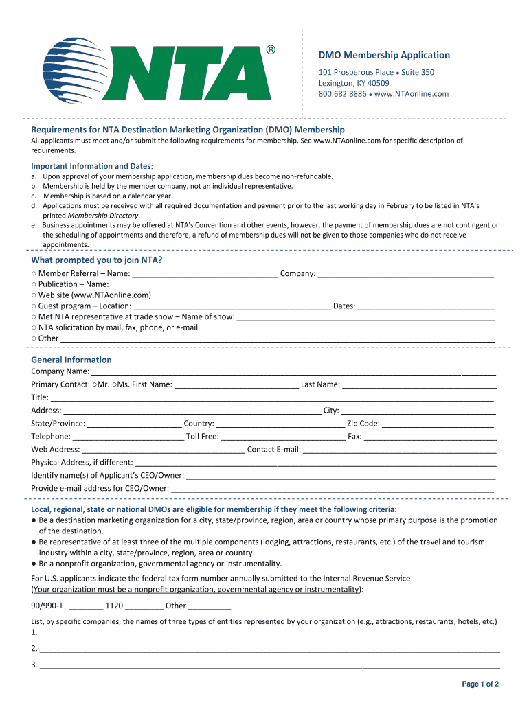 DMO Membership Application  Form