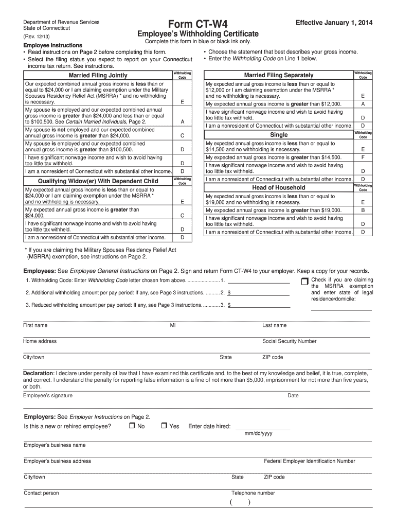  Ct W4 Form 2012