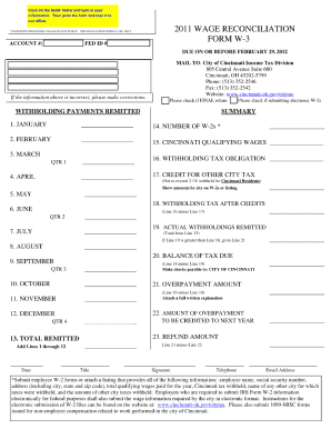 City of Cincinnati Annual Reconciliation  Form