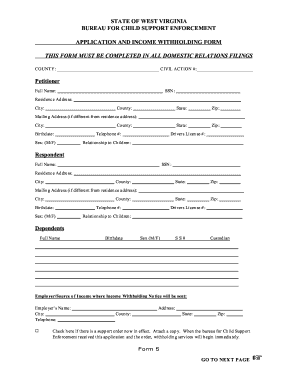 Bureau for Child Support Enforcement Income Withholding Form Fillable Wv
