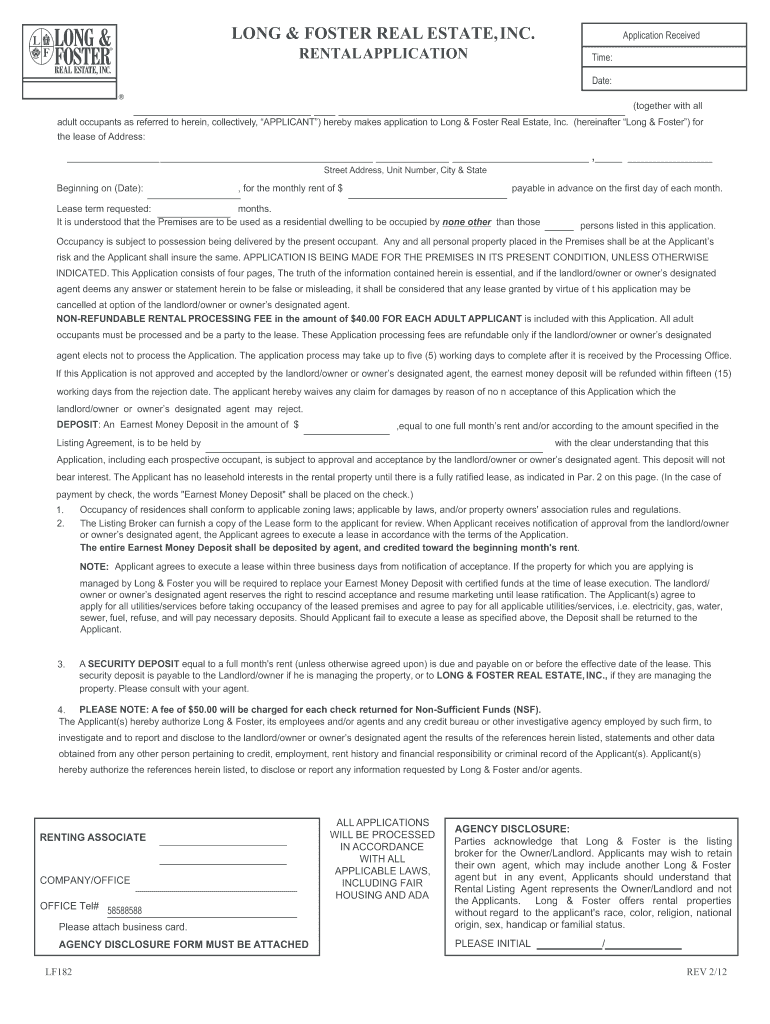  Long and Foster Rental Application 2012-2024