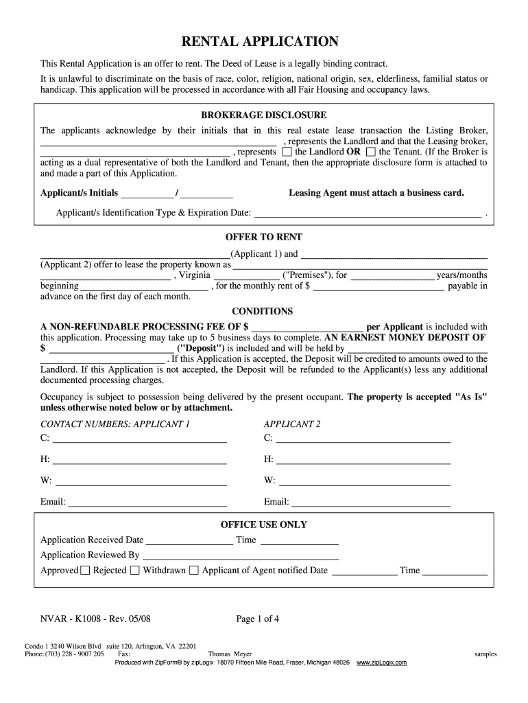 Fillable PDF Rental Application  Form