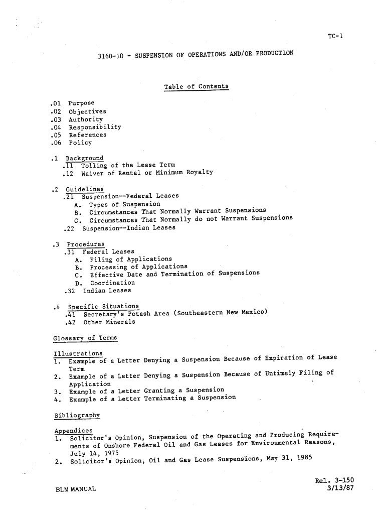 1 3160 10  Suspension of Operations Andor  Bureau of Land    Blm  Form