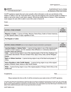 Participant Data Form for Sponsoring Organizations of Day Care Health Ny