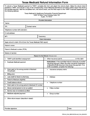 Texas Medicaid Refund Information Form Fm TMHP Com