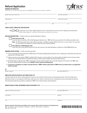 Tmrs Refund Application  Form