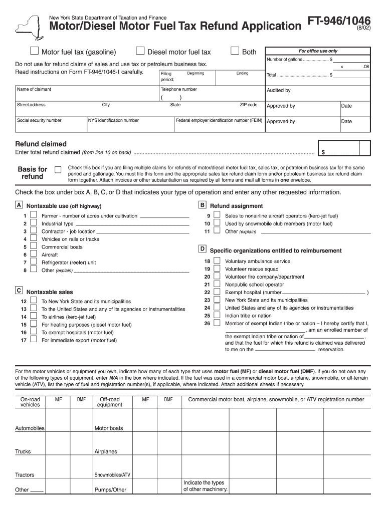  New York Motordiesel Fuel Tax Refund Application Form 2013