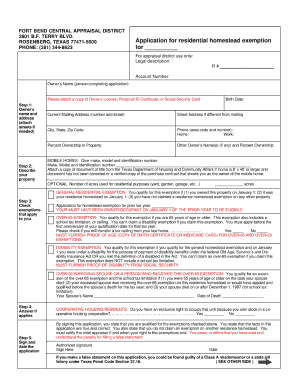 Fort Bend Homestead Exemption Online Application  Form
