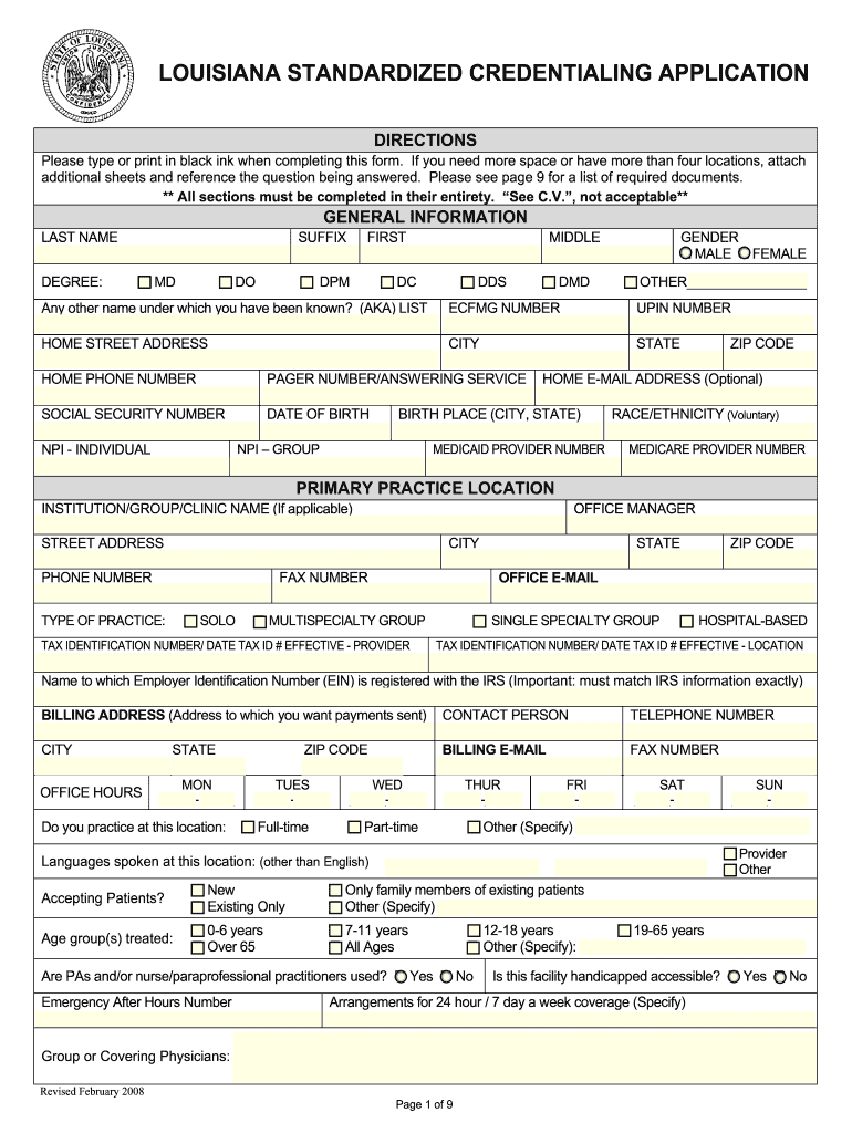  Louisiana Standardized Credentialing Application 2008-2024