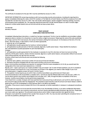  South Dakota State Bar Trust Compliance Form 2011