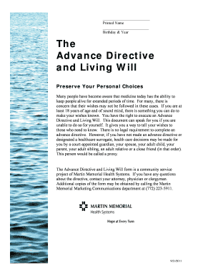 Martin Memorial Advance Directive Form