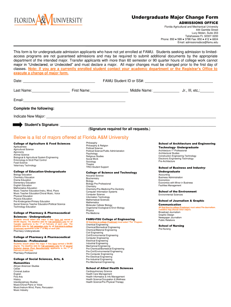 Famu Major Change Form