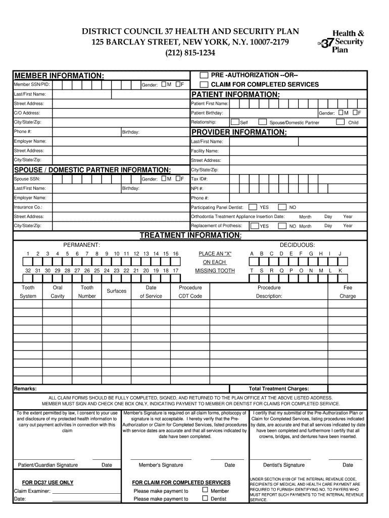 Dc 37 Dental  Form