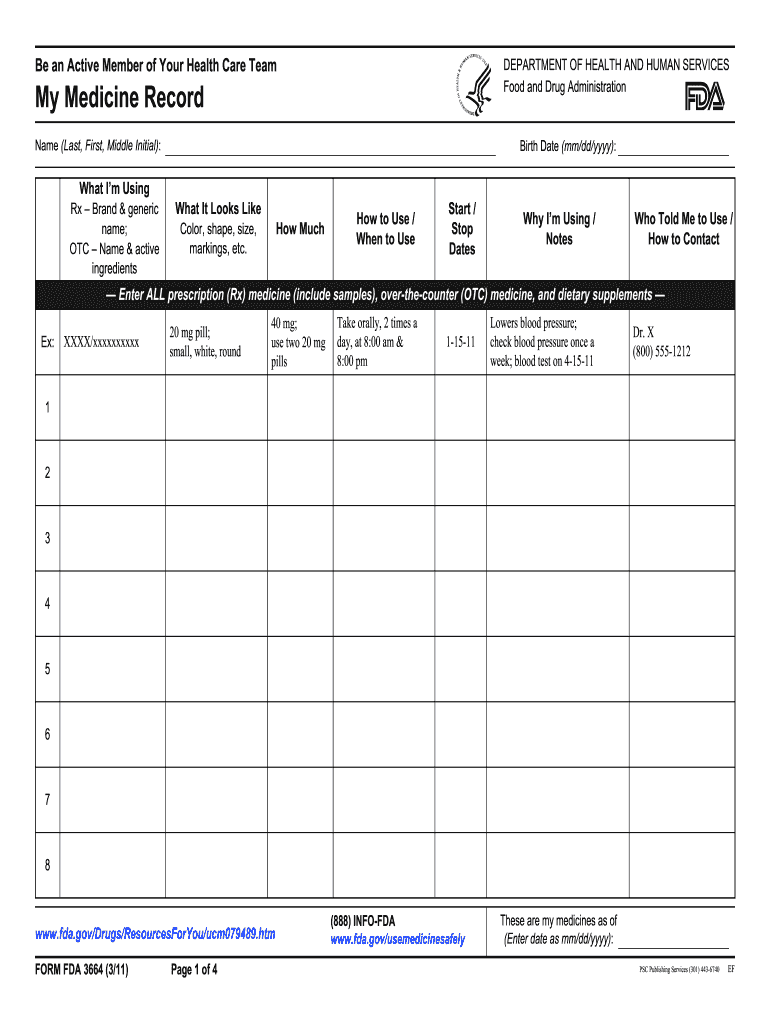  Form Fda 3664 2011-2024