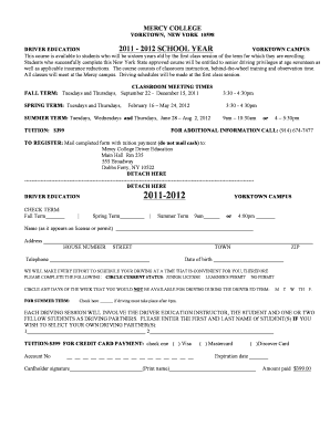 Mercy College Drivers Ed  Form