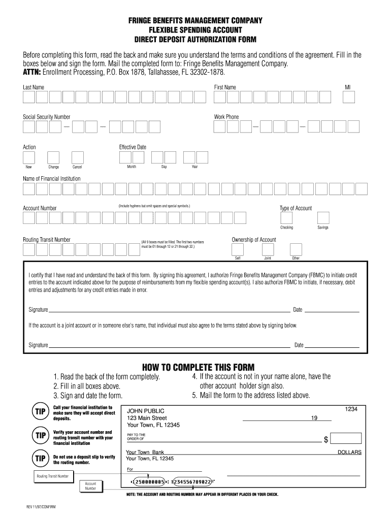  Generic Direct Deposit Form 1997