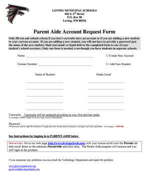 Parent Aide Account Request Form Loving Schools