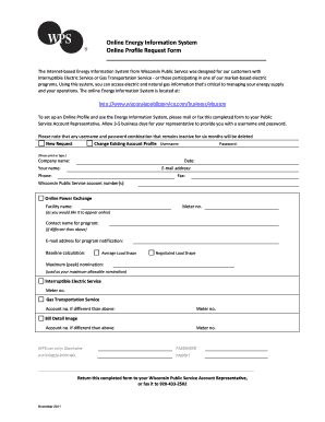 Online Energy Information System Online Profile Request Form