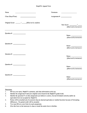 MapleTA Appeal Form Name Username Class DaysTime Math Iupui