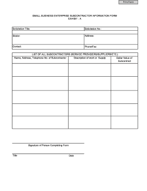 SBE Subcontractor Information Form Doing Business with L a Doingbusiness Lacounty