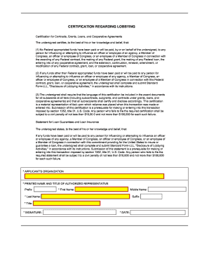 Certification Regarding Lobbying Ed80 0013 Form