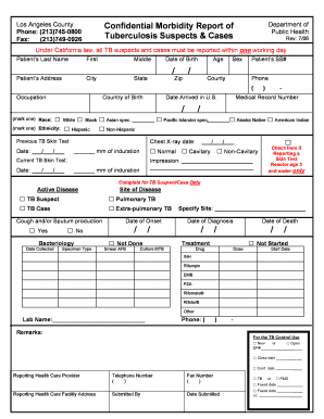  Los Angeles County Confidential Morbidity Report of Tuberculosis Suspects and Cases Form 2006