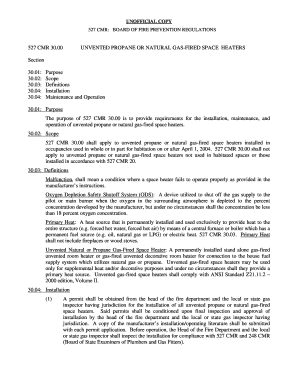 527 CMR 30 00 UNVENTED PROPANE or NATURAL GAS FIRED  Form