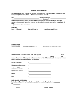 Sbi Nomination Form