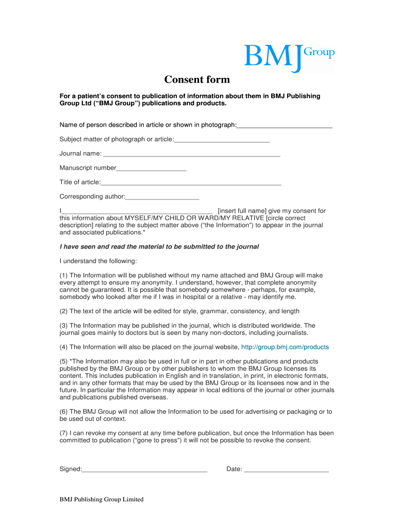 Get and Sign Bmj Case Report Consent Form 