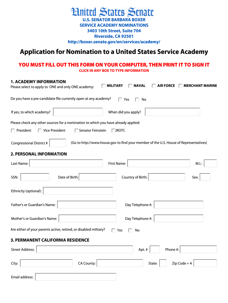 United States Service Academy  Form