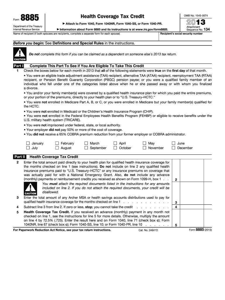  Form 8885 Internal Revenue Service Irs 2013