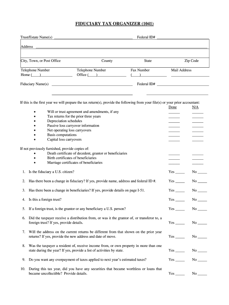 Printable Tax Organizer Form