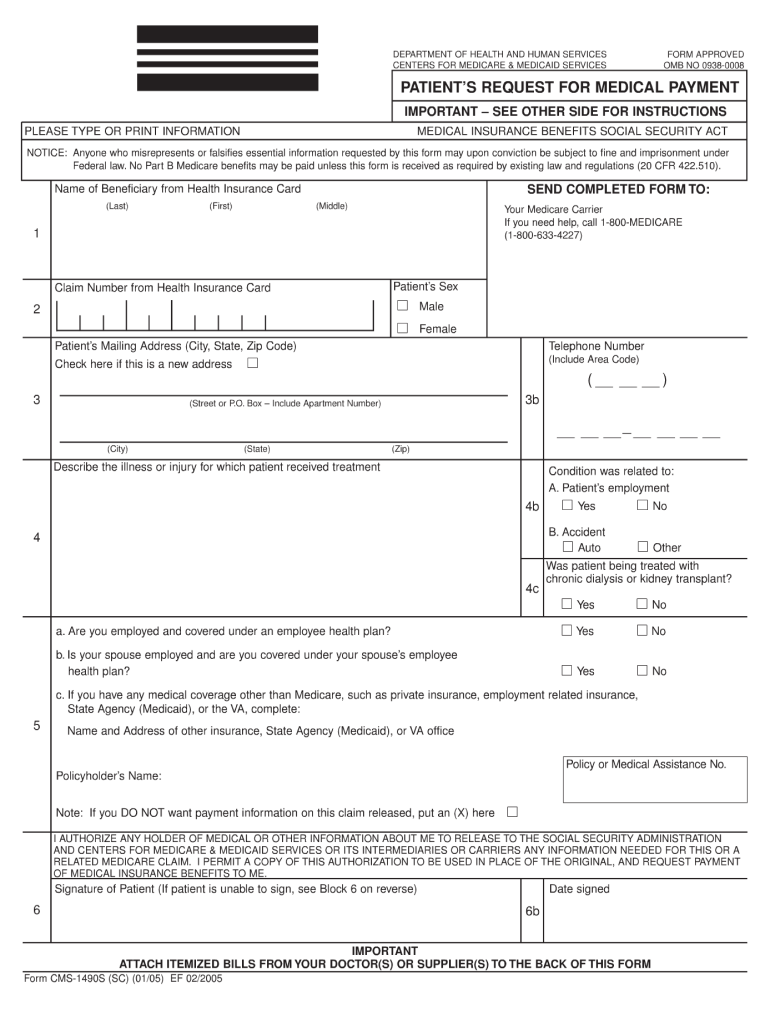  Medicare Form Cms 1490s 2005-2024