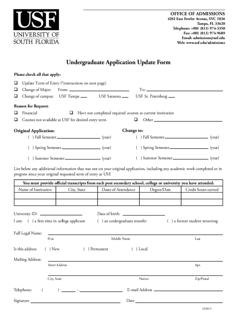  Usf Application Update Form 2013-2024