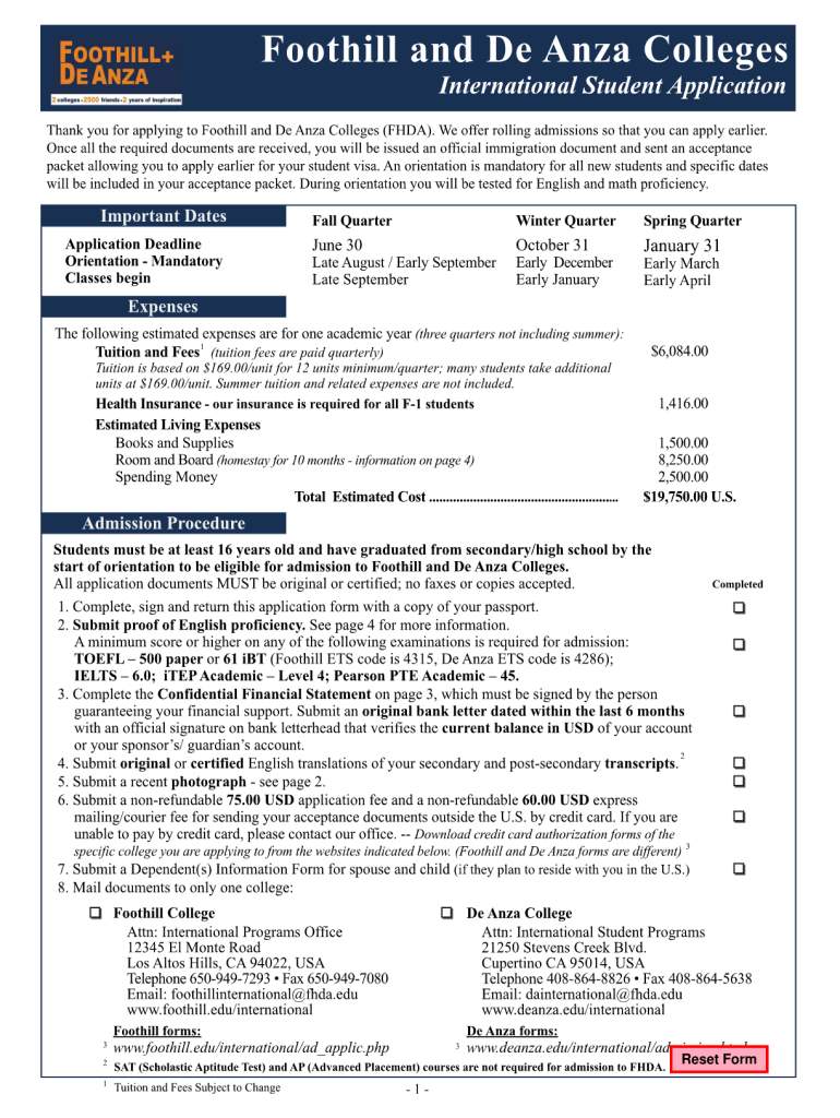 Foothill De Anza Colleges  Form