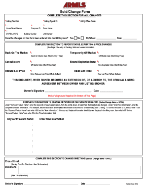 Armls Sold Change Form