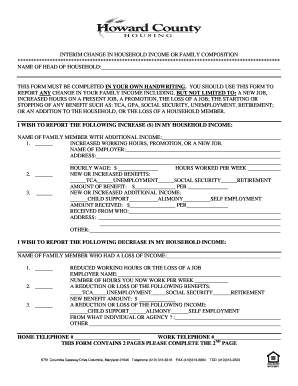 Howard County Fillable Interim Change Form