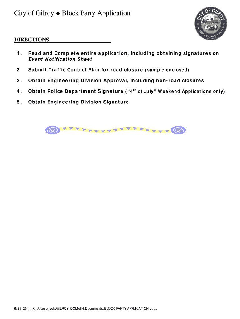 Gilroy Party Permit Form
